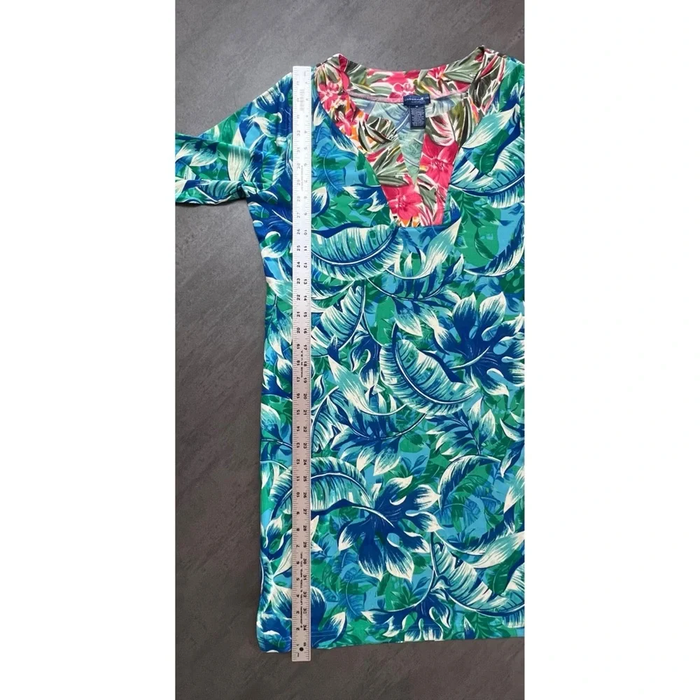 Caribbean Joe Blue Tropical Slinky Sheath Dress Women’s Size Medium 3/4 Sleeve - Picture 7 of 7